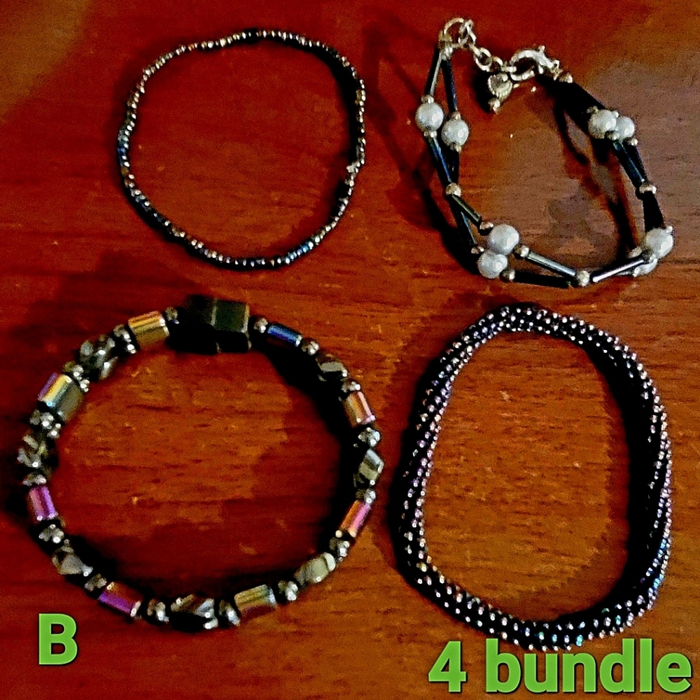 4 Piece Iridescent Dark Beaded Bracelets
